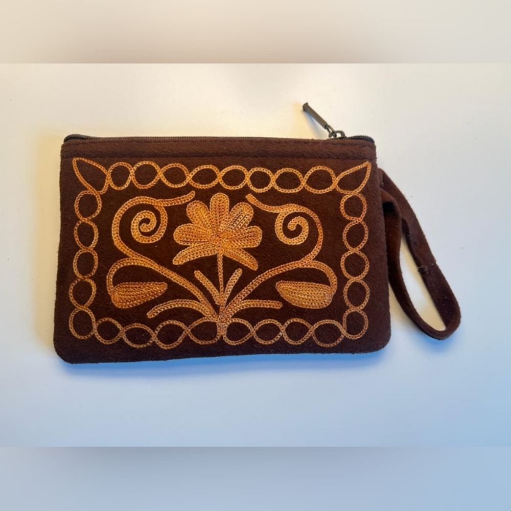 Kashmiri Aari Embroidery Handmade Suede Wallet, Purse, Pouch/ Vintage st…